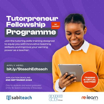SabiTeach, EdtechCOE Open Application to Tutorpreneur Fellowship for TASUED Graduates